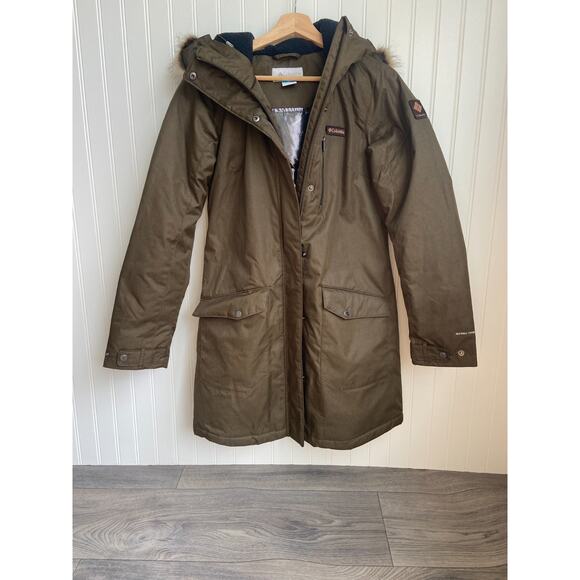 Columbia Coat Women's Small Green Suttle Mountain Long Hooded Jacket, Winter - Picture 1 of 6